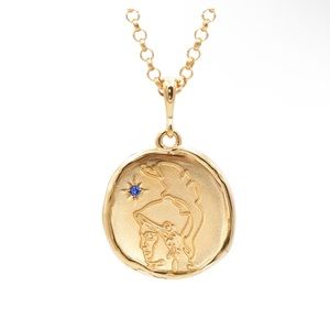 18k Gold Vermeil Athena Goddess of Courage Necklace with Real Sapphire